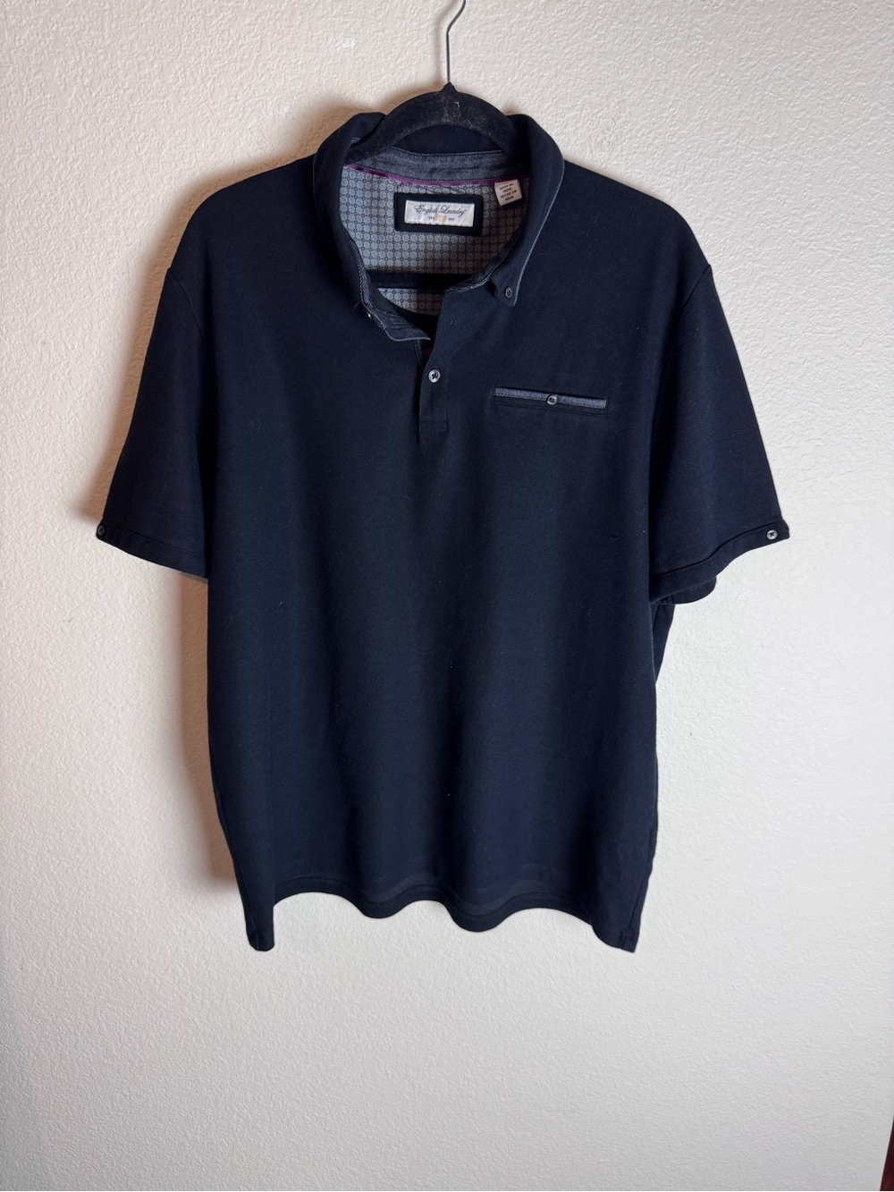 English Laundry Men's XL Black Solid Knit Polo Shirt Button-Down Collar Shirt